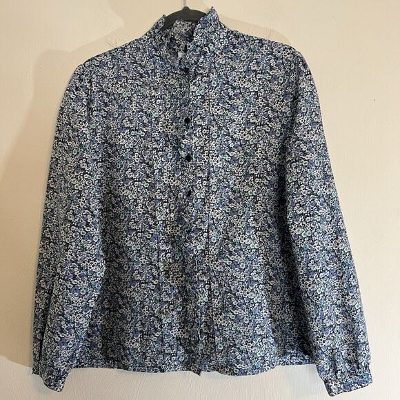 SEARS Womens Ruffle Front & Collar Button Up Sz 16 Blouse Floral Top Vintage 80s - Picture 1 of 6